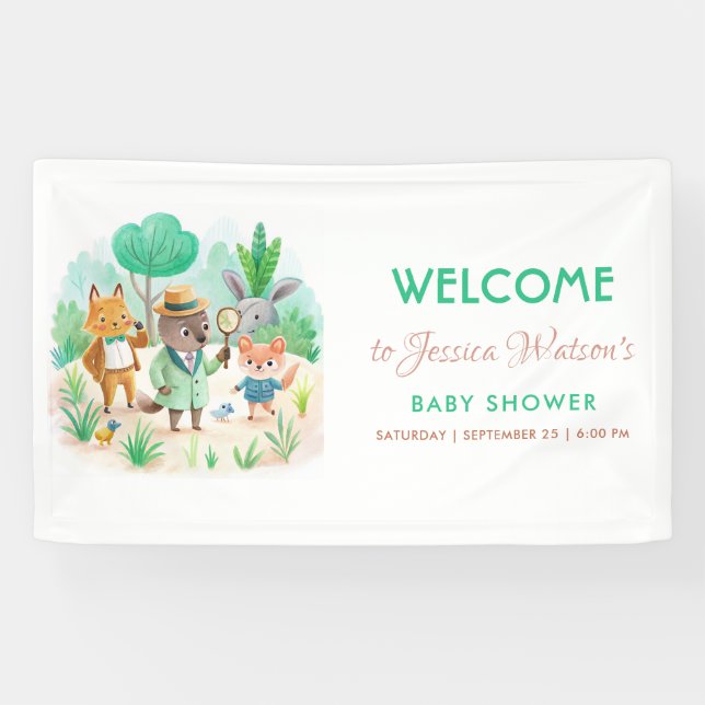 Little Explorer Forest Detective Boy Baby Shower Banner (Horizontal)