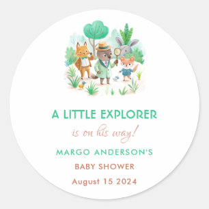 Little Explorer Forest Detective Boy Baby Shower Classic Round Sticker