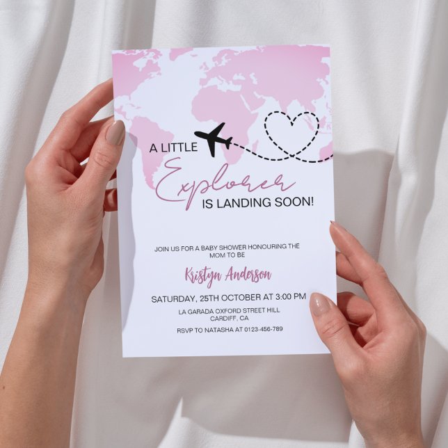 Little Explorer is Landing Soon Girl Baby Shower Invitation (Creator Uploaded)
