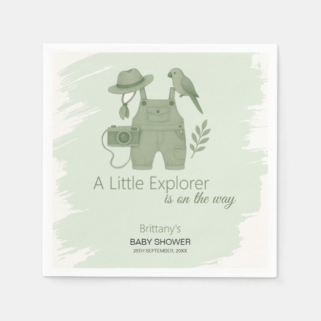Little Explorer Is On The Way Baby Shower Napkin (Front)