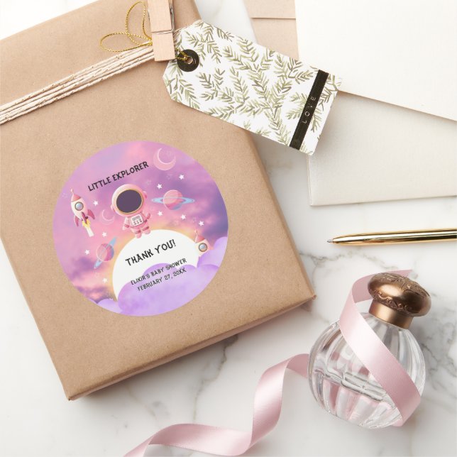 Little Explorer Modern Purple Baby Shower  Classic Round Sticker (Gifting)