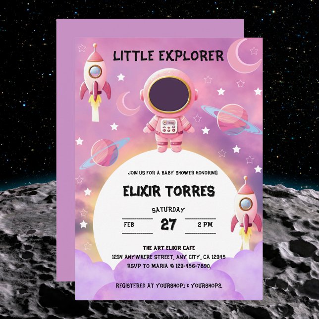 Little Explorer Modern Purple Baby Shower  Invitation (Creator Uploaded)