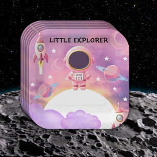 Little Explorer Modern Purple Baby Shower  Paper Plate