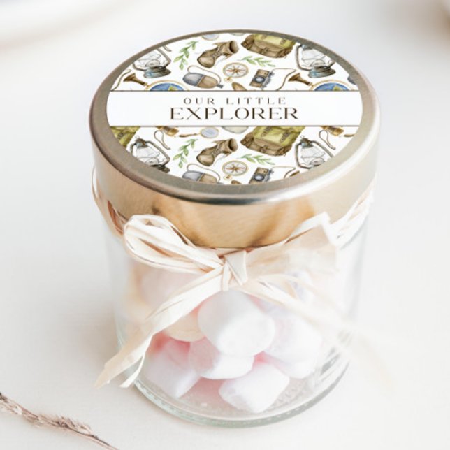 Little Explorer Neutral Custom Favour Classic Round Sticker (Creator Uploaded)