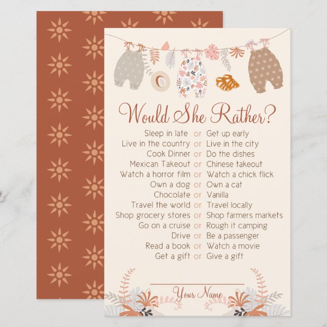 Little Explorer Safari Adventure Boho Party Game (Front/Back)