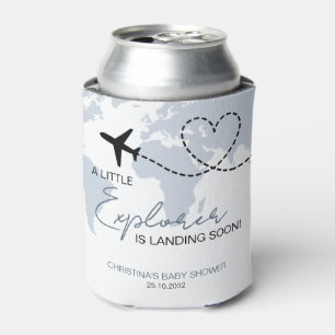 Little Explorer World Map Baby Shower Can Cooler