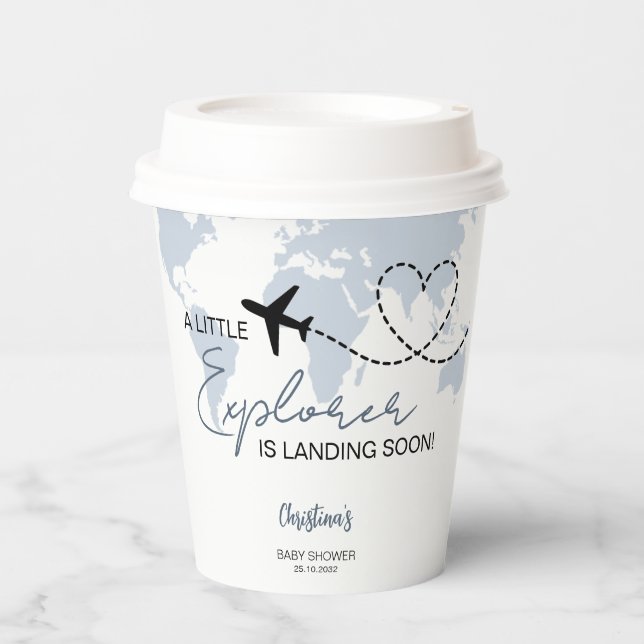 Little Explorer World Map Baby Shower Paper Cups (Front)