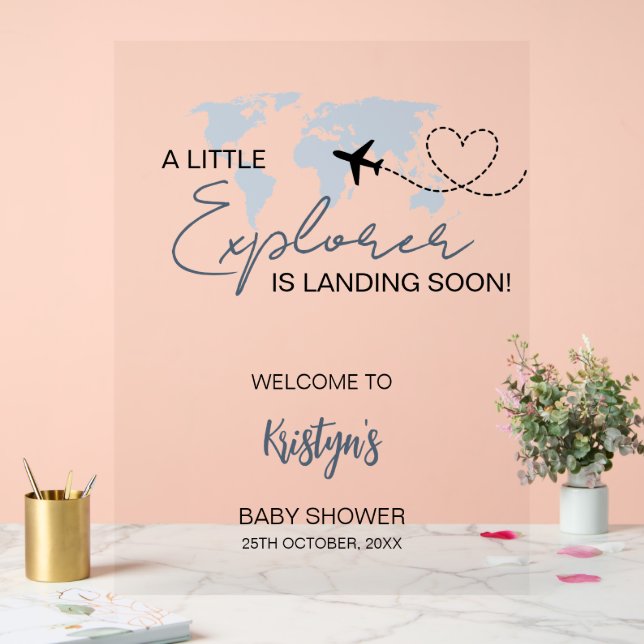 Little Explorer World Map Baby Shower Welcome   Acrylic Sign (Wedding)