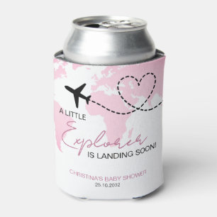 Little Explorer World Map Pink Baby Shower Can Cooler