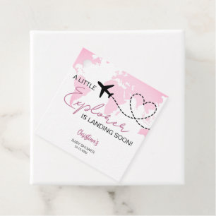Little Explorer World Map Pink Baby Shower Favour Tags