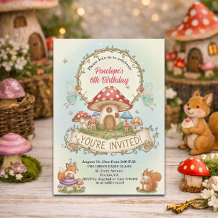 Little Fairies House Mushrooms 6th Birthday Party Invitation
