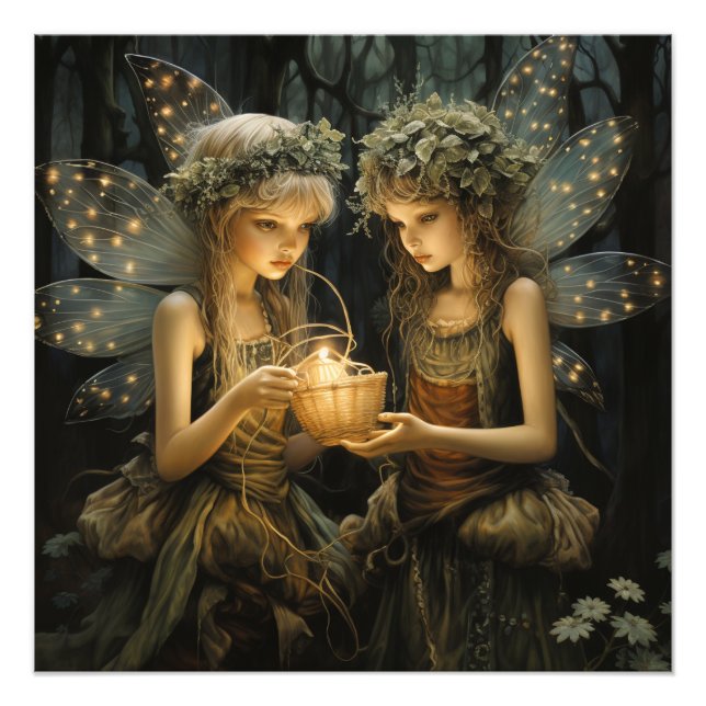 Little Fairies in the Woods Pretty Glowing Lights Photo Print (Front)