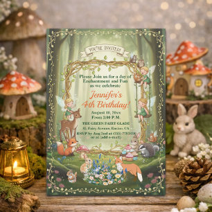 Little Fairies Whimsical Forest 4th Birthday Party Invitation