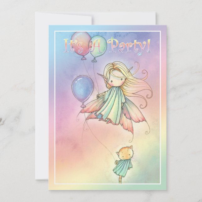 Little Fairy and Cat Birthday Party Invitations (Front)