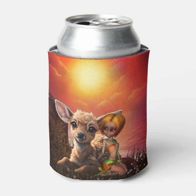 Little fairy and the cute fawn.  can cooler (Can Front)