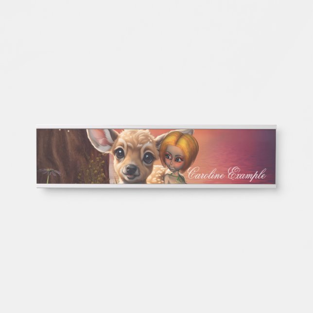 Little fairy and the cute fawn.  door sign (Front)