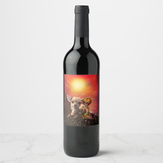 Little fairy and the cute fawn.  wine label (Front)