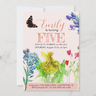 Little fairy and wildflowers invitation