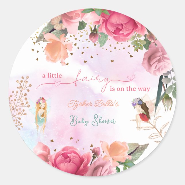 Little Fairy Baby Girl Shower Classic Round Sticker (Front)