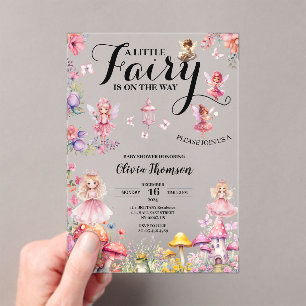 Little Fairy Baby Shower Blush Roses Floral Pink  Acrylic Invitations