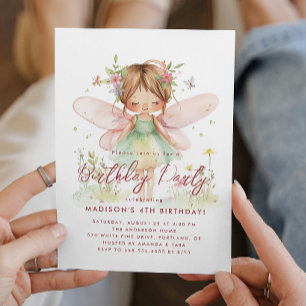 Little Fairy Ballerina Pink Birthday Party Invitation