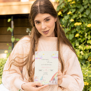 Little Fairy Beige Pink watercolor baby shower  Invitation