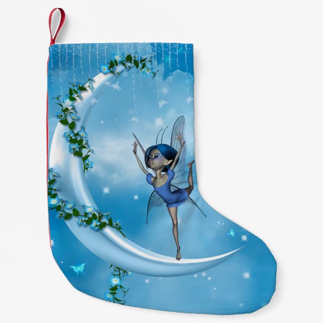 Little fairy dancing on the moon small christmas stocking (Front)