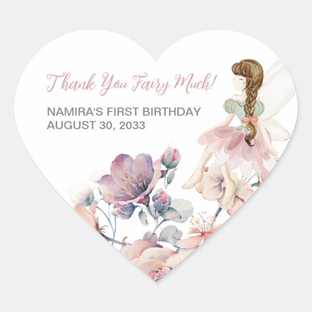 Little Fairy Enchanted Garden Birthday Favour Heart Sticker (Front)
