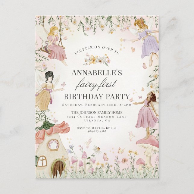Little Fairy First Birthday Enchanted Garden Girl Postcard (Front)