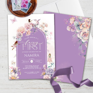 Little Fairy First Birthday Pink Purple Floral Invitation