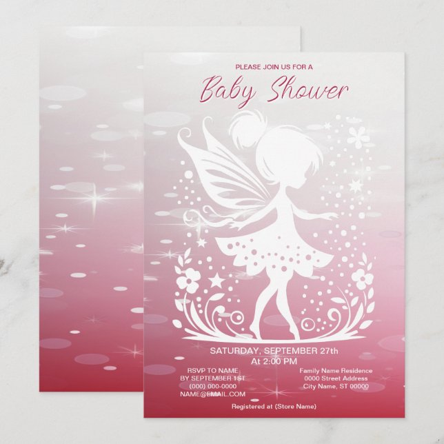 Little Fairy Floral Baby Shower Invitation (Front/Back)