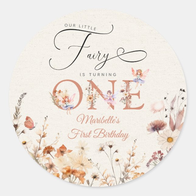 Little Fairy Floral Fall Garden First Birthday Classic Round Sticker (Front)