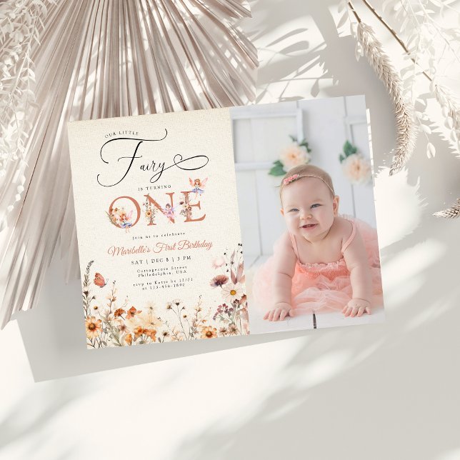 Little Fairy Floral Garden Photo First Birthday Invitation Postcard (Creator Uploaded)