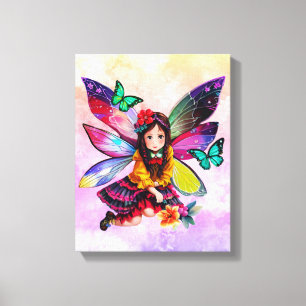 Little Fairy Holding Flowers Canvas Print
