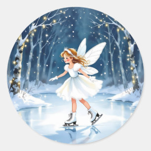 Little Fairy Ice Skating Christmas Classic Round Sticker