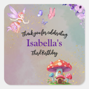 Little Fairy Mushroom House Butterflies Any Age Square Sticker