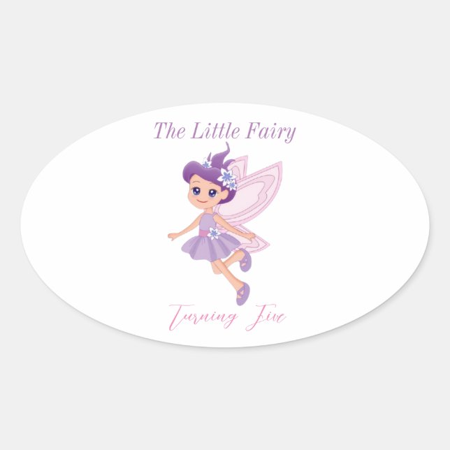 Little Fairy Pink Cute birthday party invitation Oval Sticker (Front)