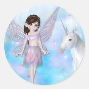 Little Fairy w/Unicorn Designs Classic Round Sticker