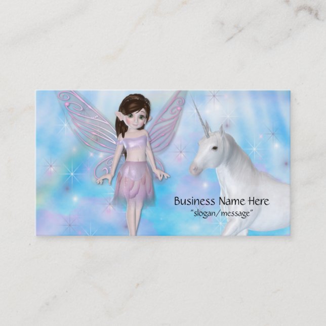 Little Fairy w/Unicorn Fantasy Business Cards (Front)