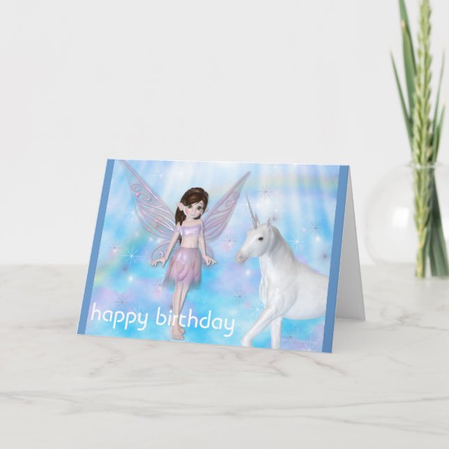Little Fairy w Unicorn Happy Birthday Card (Front)