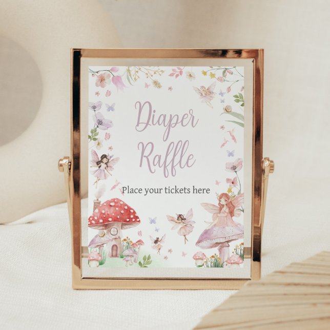 Little Fairy Whimsical Baby Shower Diaper Raffle Poster (Whimsical Little Fairy Baby Shower Diaper Raffle Sign)