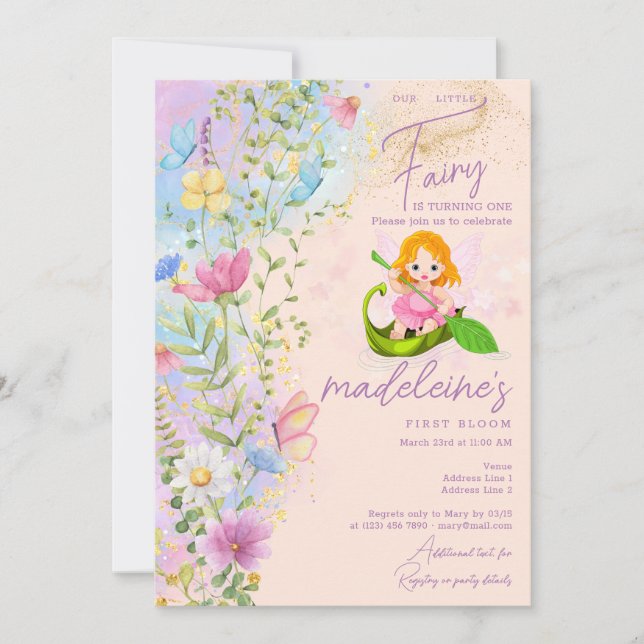 Little Fairy Wildflowers Magical Girl 1st Birthday Invitation (Front)