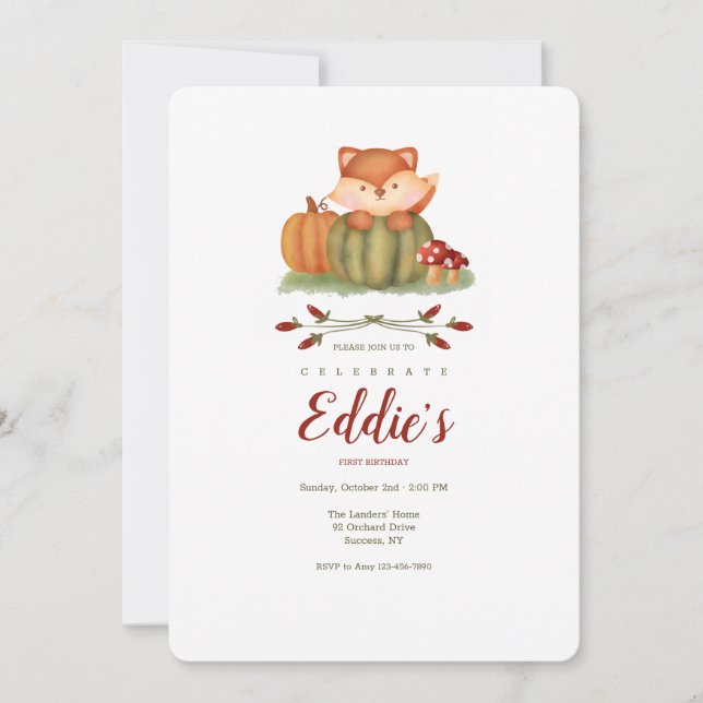 Little Fall Fox Birthday Party Invitation (Front)
