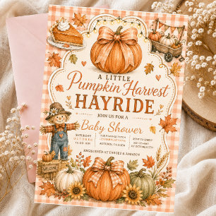 Little Fall Pumpkin Harvest Hayride Pie Bow Acorns Invitation