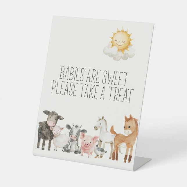Little Farm Nursery Animals Baby Shower Favour Pedestal Sign (Front)
