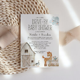 Little Farm Nursery Animals Drive-By Baby Shower Invitation