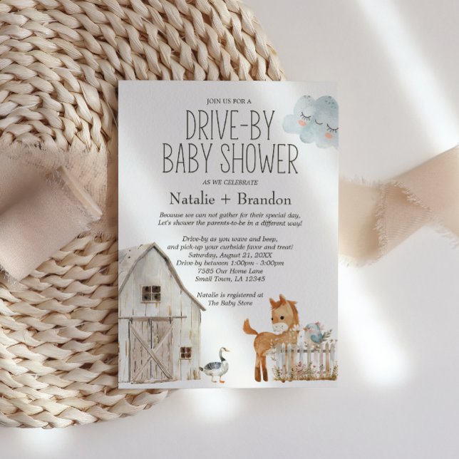 Little Farm Nursery Animals Drive-By Baby Shower Invitation (Creator Uploaded)