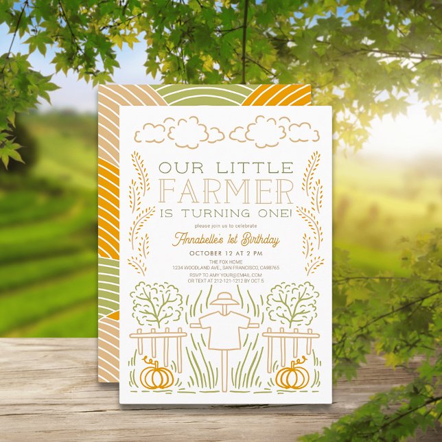 Little Farmer Harvest Scarecrow 1st Birthday Invitation (Creator Uploaded)