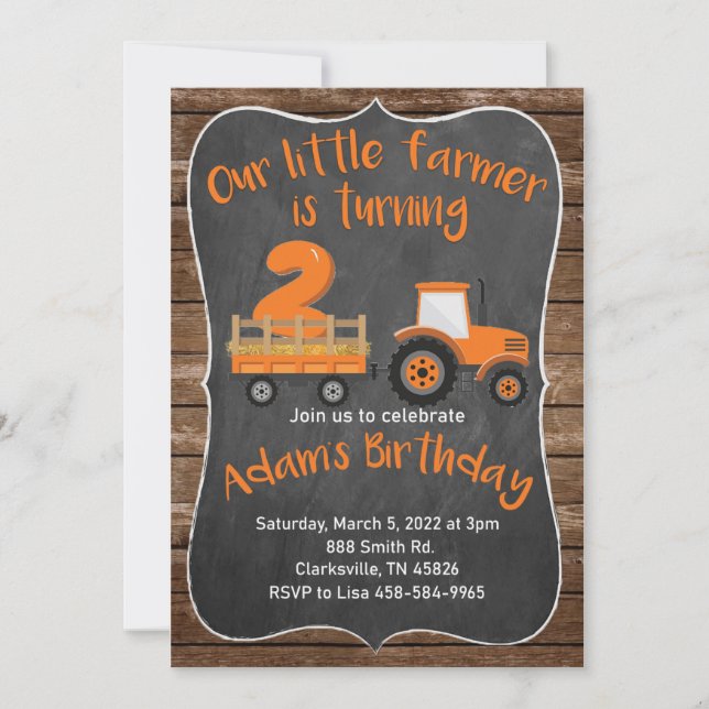 Little Farmer Tractor Birthday Invitations (Front)
