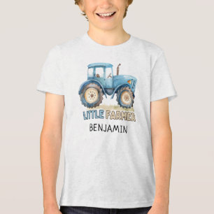 Little Farmer Vintage Blue Tractor Kids Farm Tri-Blend Shirt